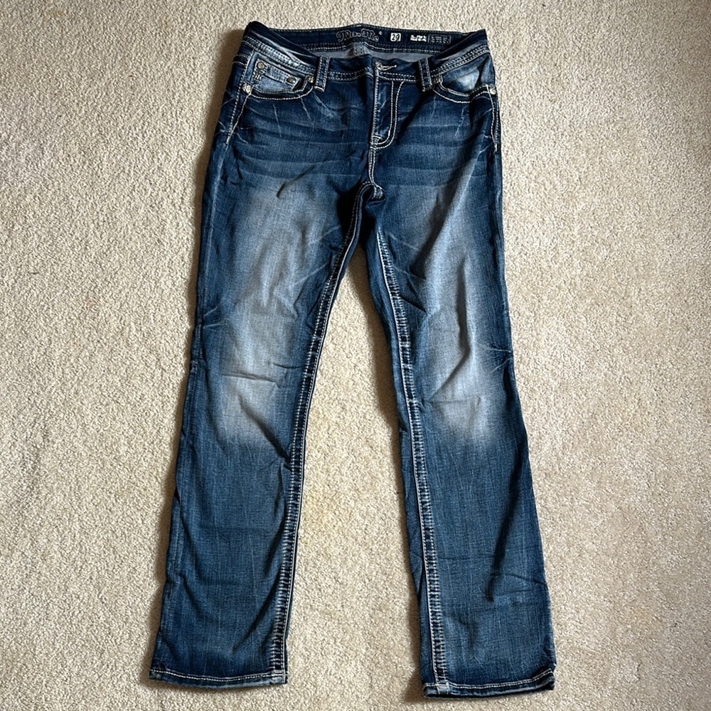 Miss Me Blue Straight Leg Jeans with Faded Vintage Look